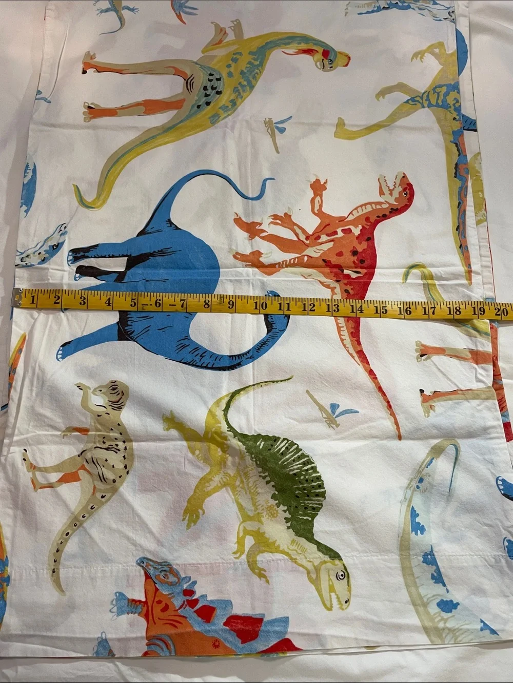 Pottery Barn Kids 100%Cotton “Finn Dino” with Blue, Yellow & Red dinosaurs